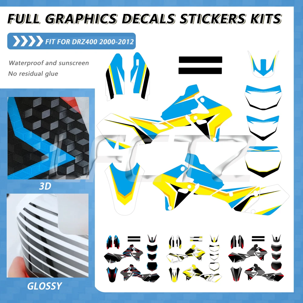 Motorcycle Backgrounds Full Graphics Decals Stickers Kit Fit for Suzuki DRZ400 DR-Z DRZ 400 2000-2012 2011 2010 2009 2008 2007
