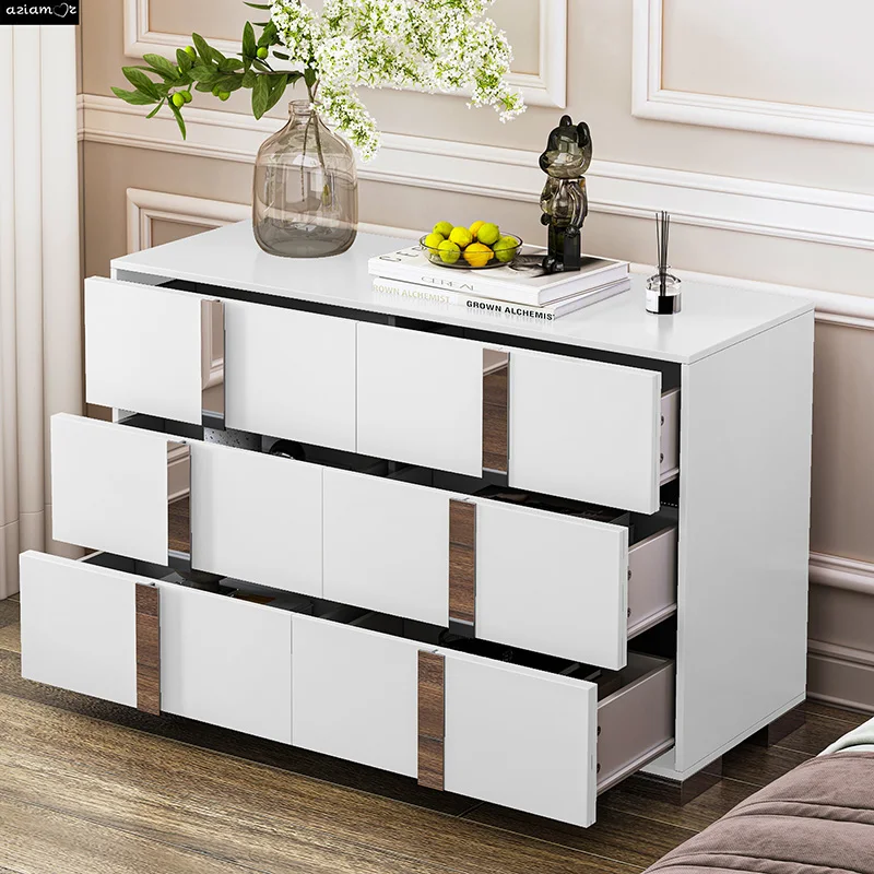 

Elegant Modern Dresser with Metal Handle,Mirrored Storage Cabinet with 6 Drawers for Bedroom,Living Room,White