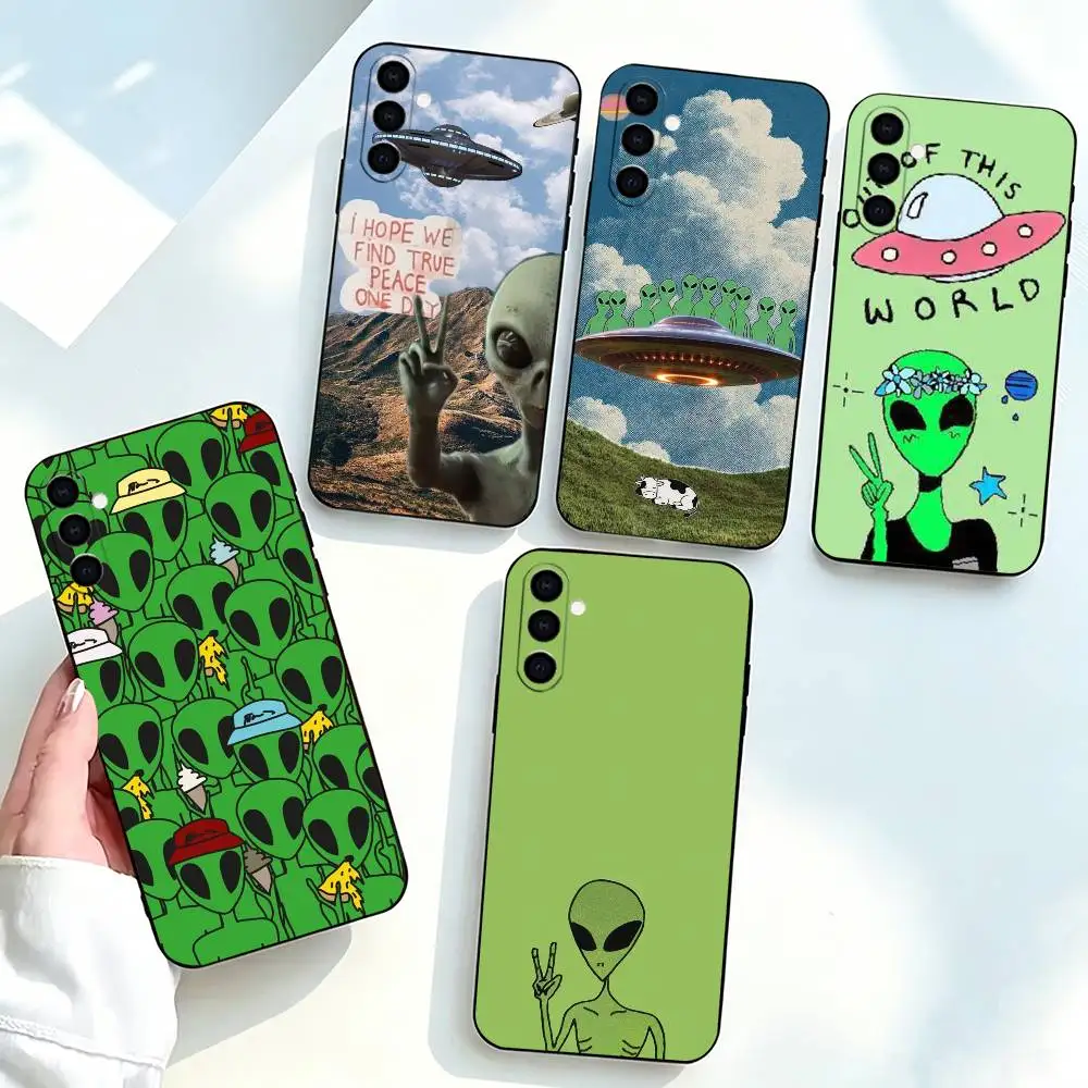 Funny-y Space UFO alien thing-g  Phone Case Black Silicone Soft For Samsung Galaxy A73,A72,A71,A70,A53,A52,A51