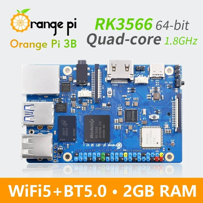 وحدة Orange Pi 3B 2GB+32G EMMC، Rockchip RK3566 رباعية النواة SBC لوحة واحدة WiFi + BLE Gigabit Run Android Linux OS Mini PC Kit #2