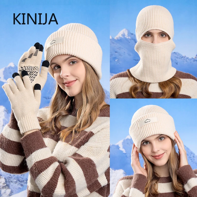 Winter Balaclava Hat Outdoors Men Women Knitted Full Beanies Sport Cycling Skiing Cap Warm Cold-proof Plush Knitted Mask Ear Pro