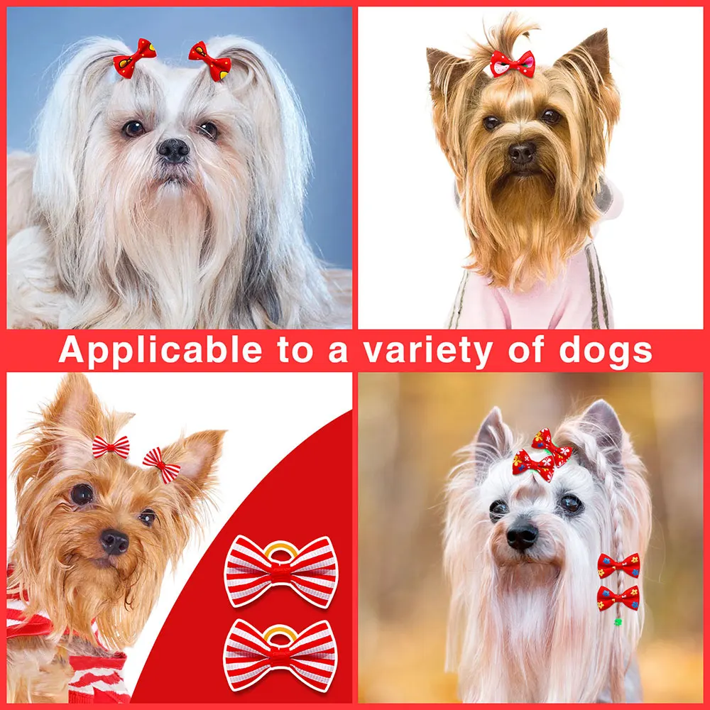 Red Smile Face Pet Daily Decorate Dog Hair Bows Flower Doggy Bows with Rubber Bands Dog Supplies for Small Pet Hair Accessories