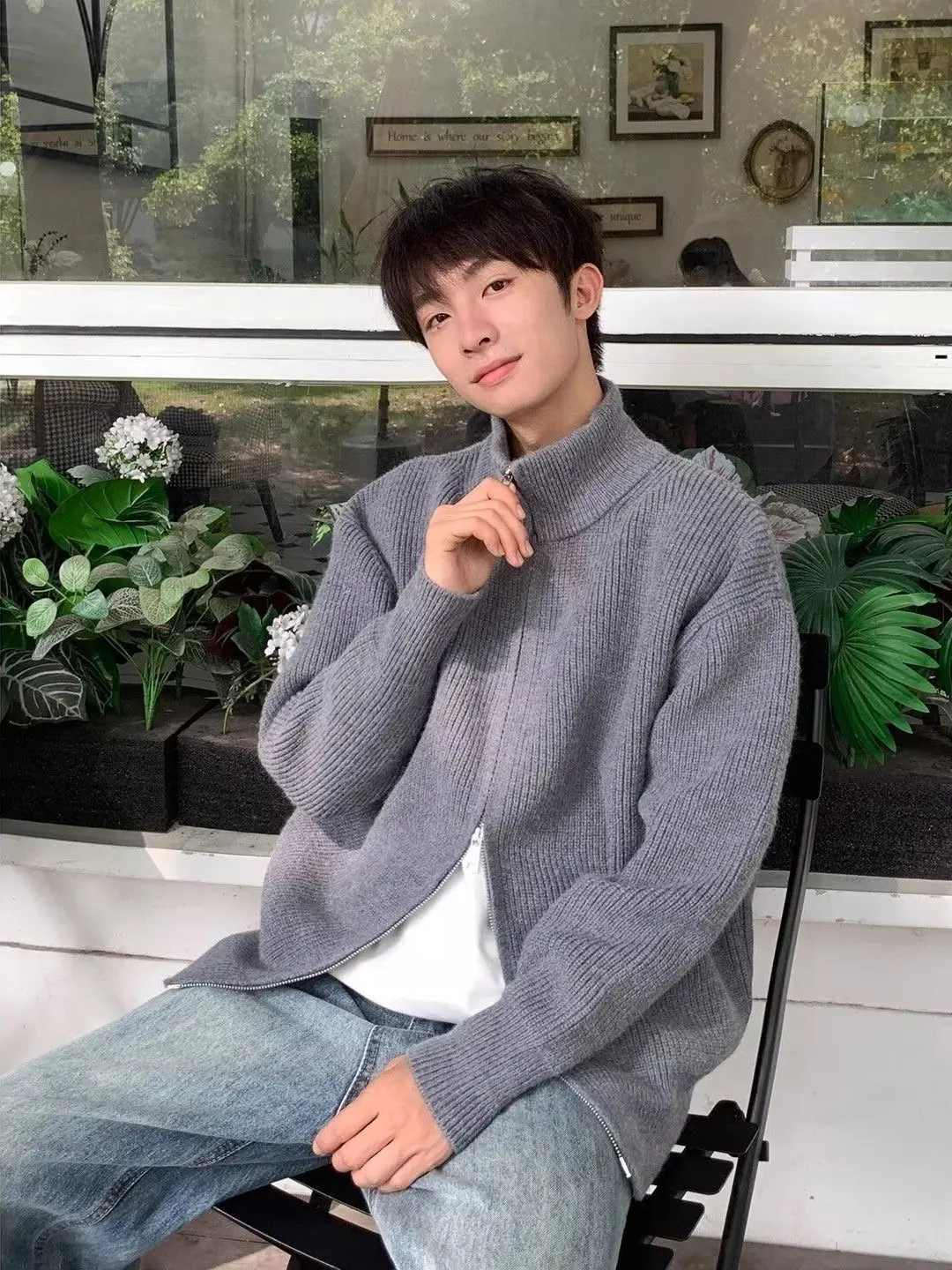 

ay Cleanfit Stand Collar Knitted Jaet Men's Spring Autumn Lazy Sle Open Cardigan Sweater American Dual Zipper Jaet