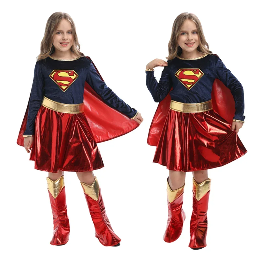 Children's Day Super Hero Kids Costume with Cloak Cosplay Movie Girls Carnival Stage Performance Fancy Dress Up