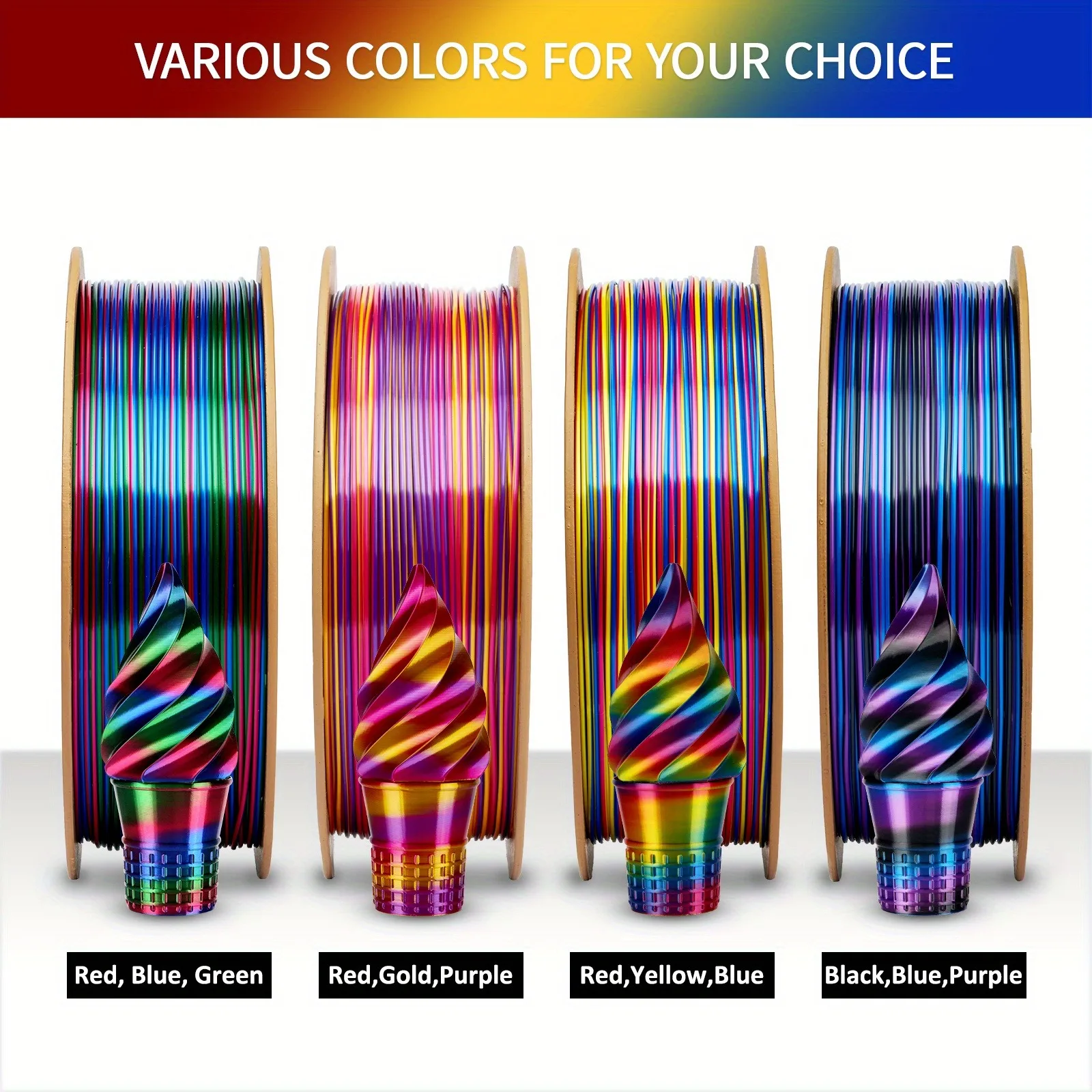 1000g PLA rainbow of colors 3d printing supplies Filament for 3D Printer, 1.75mm +/ -0.03mm 5