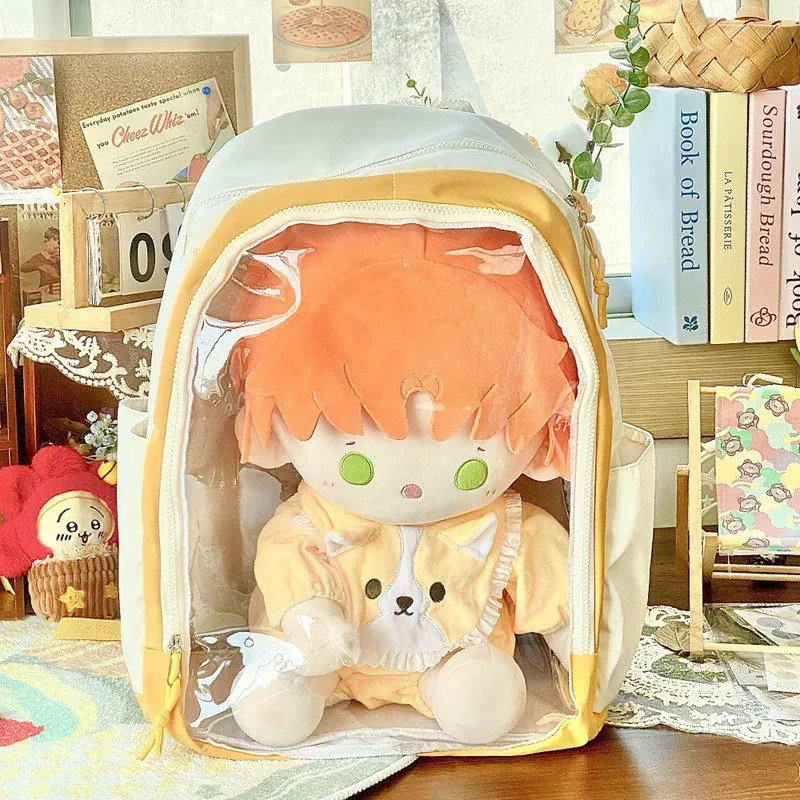 Dolls Clothes Bag Portable and Transparent Backpack for 40cm Idol Cotton Doll Outfit Accessories Girls Fans Collection Gift