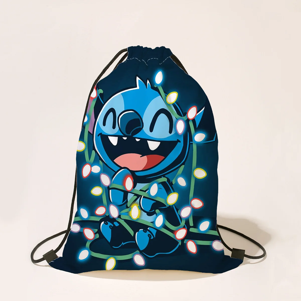 Disney-mochila con cordón para niños y niñas, morral de gran capacidad con estampado de dibujos animados de Stitch de Anime, ideal para regalo