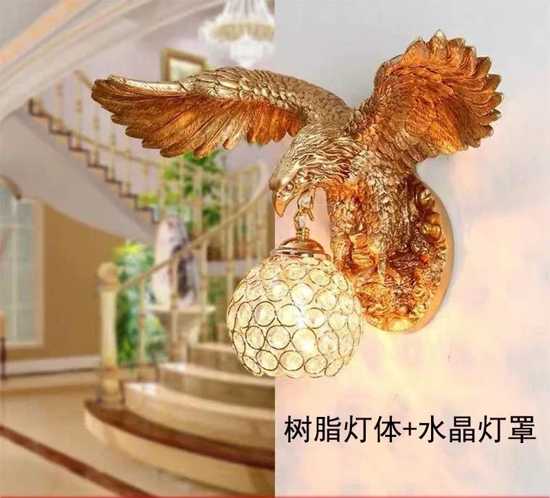 Modern Resin Eagle Art Decor Sconce Lamp Gold Glass Wall Lights Living Room Corridor Wall Balcony Home Lights Fixtures