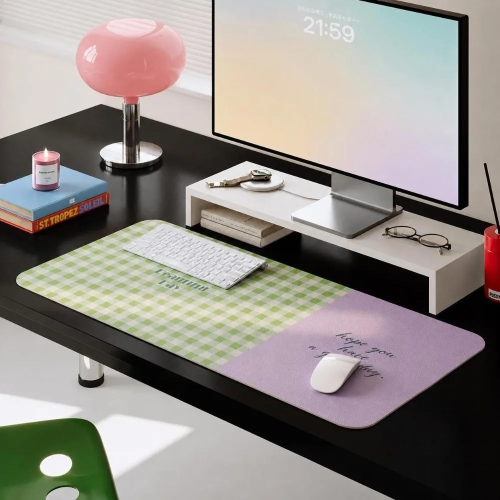 Cute Oversized Mouse Pad Plaid Colorful Computer Table Pad PU Leather Smooth Large Keyboard Pad Office Desk Mat
