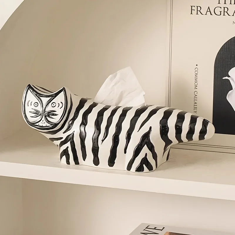 Ceramic Cat Tissue Holder,  Elegant Decorative Paper Storage Organizer for Living Room, Table, Table,Bedroom Home Decor