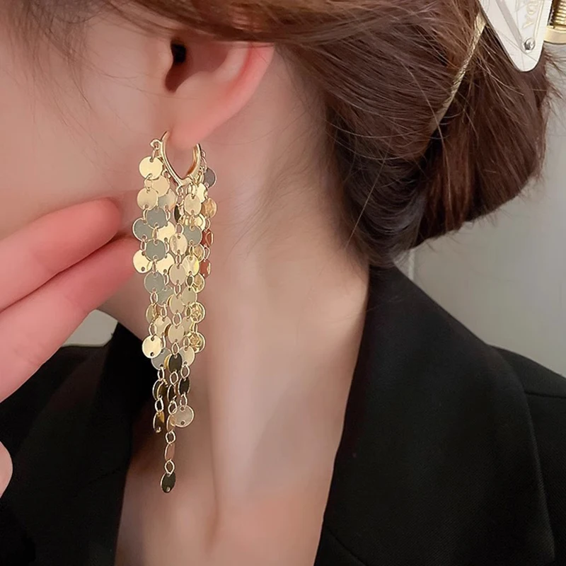 1pair Sequin Tassel Drop Earrings – Fringe Dangle for Party & Daily Style.