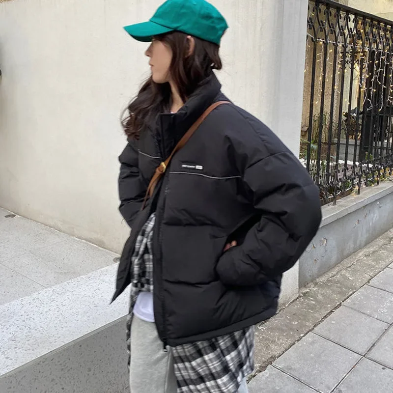 Female New Loose Warm Streetwear Fashion Bubble Coat Winter Jacket Women Short Korean Loose Spliced Color Contrast Bread Clothes