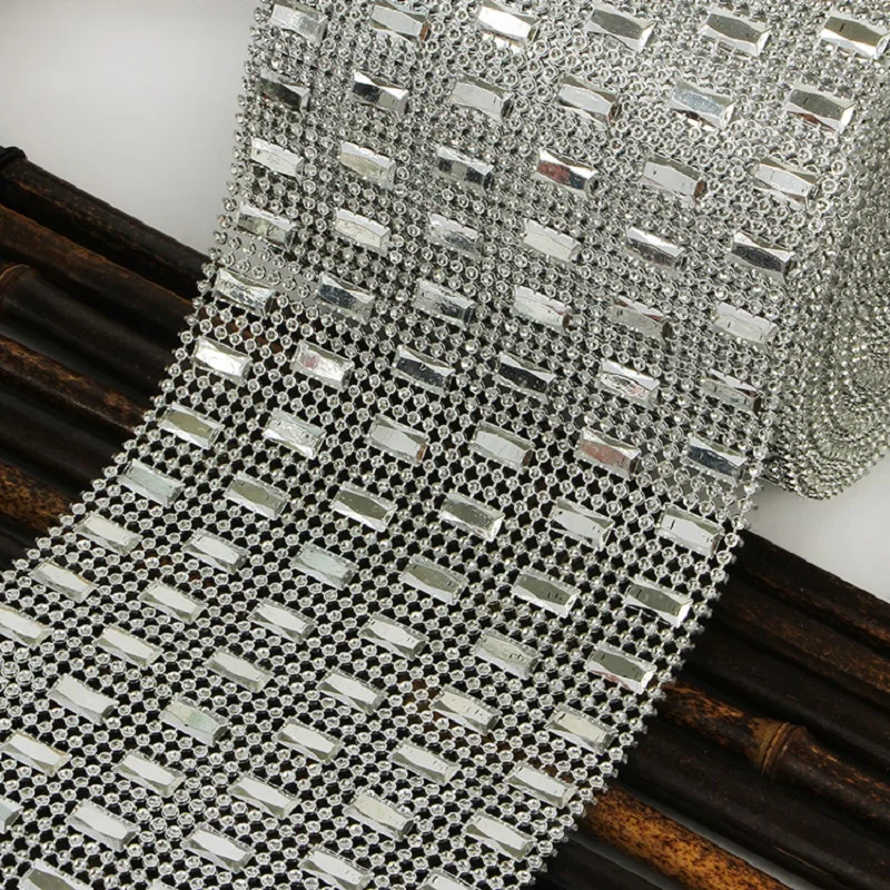 10yard 6row Rectangle Beads Spots Bendable Mesh Wrap Roll Chain Trim For Wedding Party Sewing Apparel Bag Shoes Cap Decoration