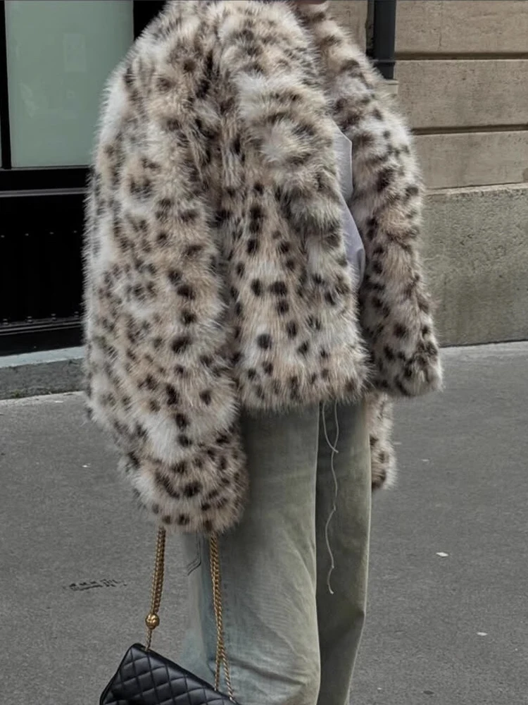 

HH 2025 Female Winter Elegant Warm Jackets Print Turn-Down Collar Pockets Single-Breasted Woman's Fashion Long Sleeves Coats