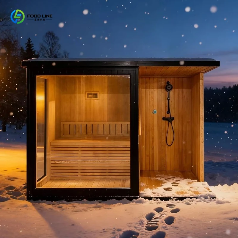 

Customized Modern Deluxe Fir 2 Person Outdoor Sauna Room Electric Stove Heater Dry Steam Shower LED WiFi Intelligent Control
