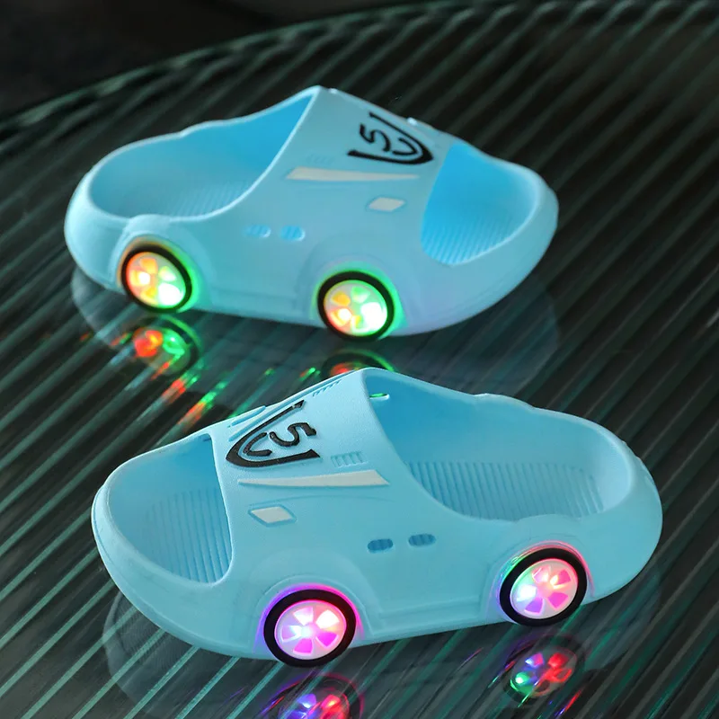 Anti-slip Indoor Cartoon Car Girls Shoes Soft Boy Beach Shoes Fashion Outdoor Children LED Slipper Kids Luminous Slippers