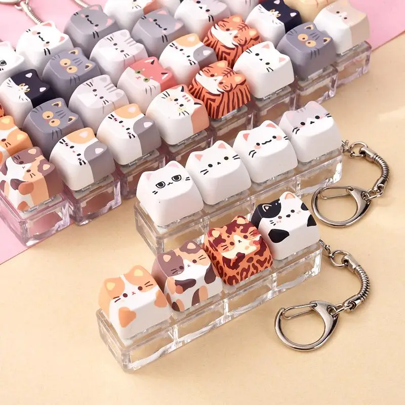 1 pièce Porte-clés mécanique Kawaii en forme de chat mignon, avec 4 touches de clavier à bouton-poussoir, design créatif