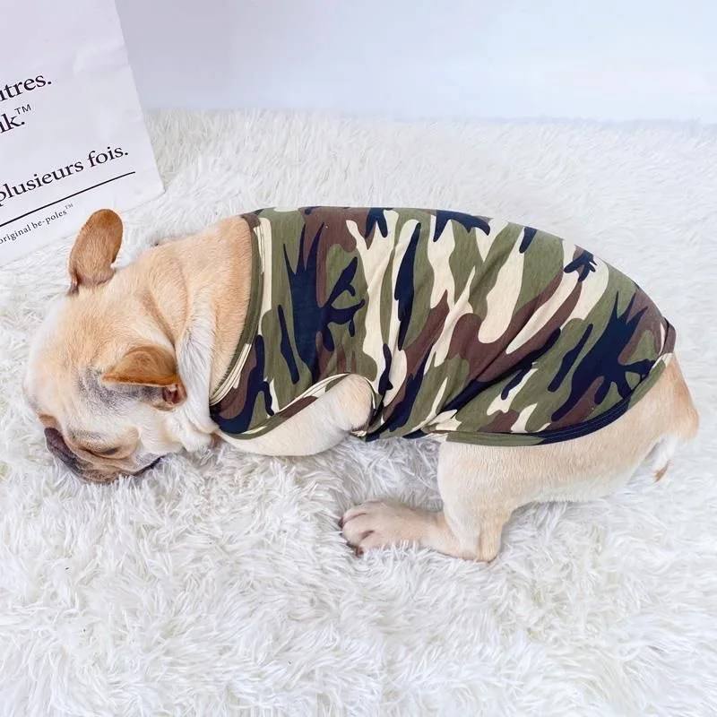 Spring Summer Puppy Thin Comfortable Camoflage Vest Teddy Bulldog Pug Corgi Small Breed Dogs Clothes Pets Camo Outwear T-shirt