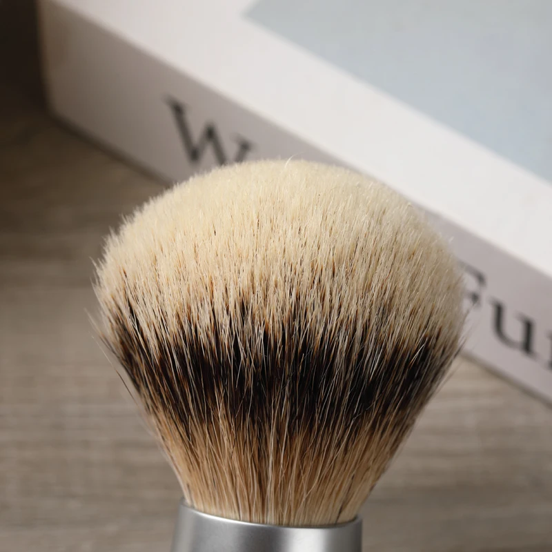 Yaqi-brocha de afeitar para hombre, con mango de Metal pesado, para pelo de tejón plateado