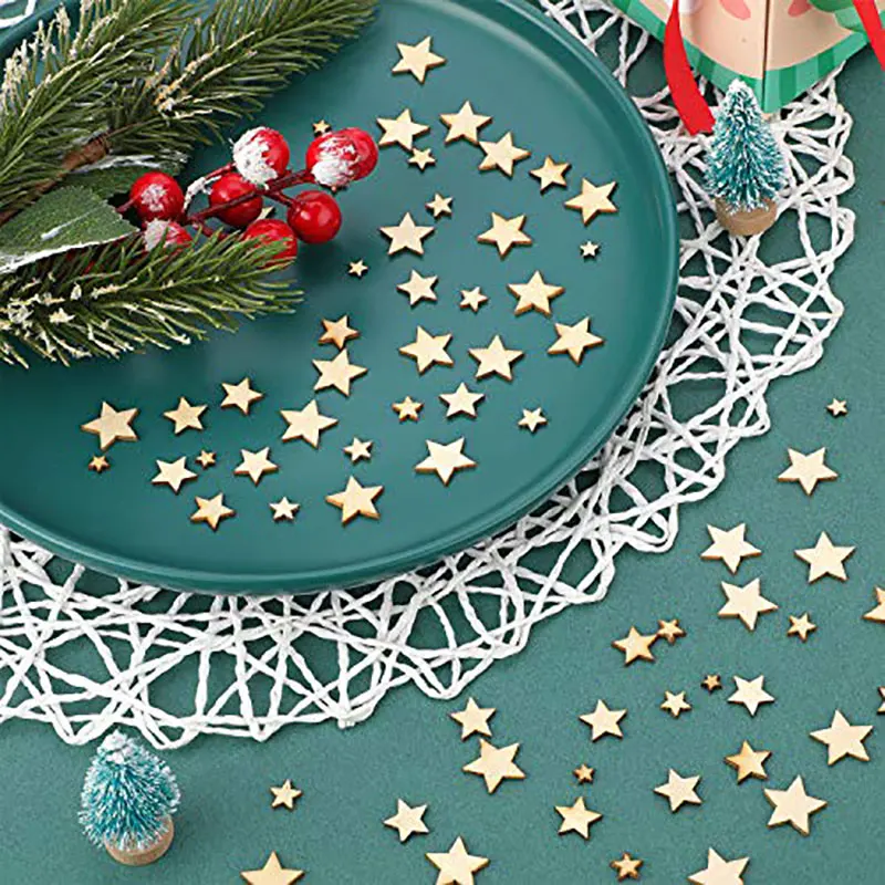 100PCS Multi size Wooden Star shaped Crafts Incomplete Natural Star Paper Cuttings Blank Wooden Crafts Wooden diy Scrapbook Part