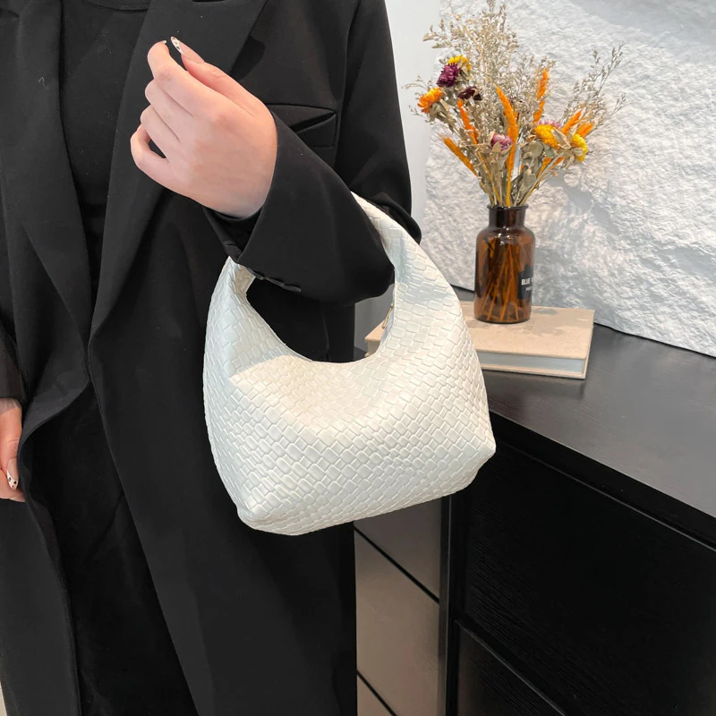 أزياء بو نسج حقيبة محفظة حمراء تحت الإبط حقيبة عصرية الهلال الهاتف المحمول محفظة وحقائب اليد للنساء #4