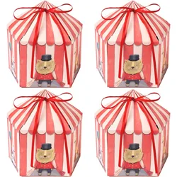8Pcs Circus Tent Gift Box Treat Boxes Candy Carnival Animal Red White Striped Paper Goody Decor Lion Elephant Gift Bags Favors