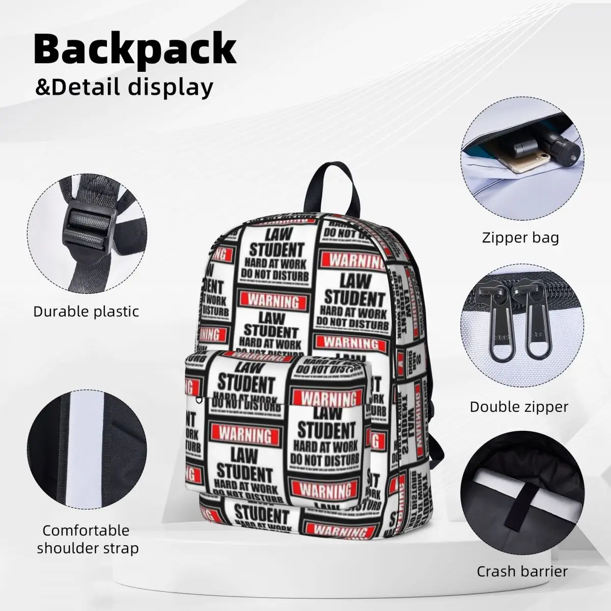 Warning Law Student Hard At Work Do Not Disturb Backpacks Student Book bag Shoulder Bag Laptop Rucksack Children School Bag