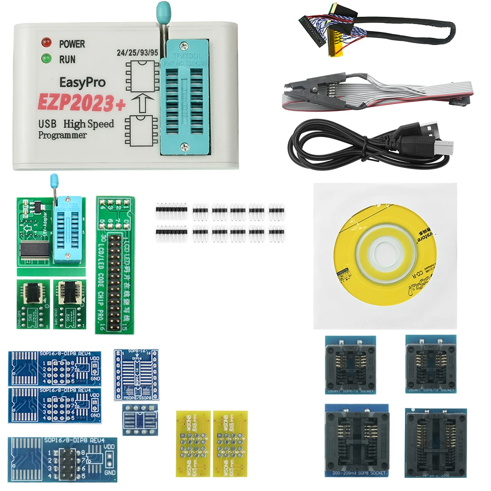 

EZP2023 USB SPI программатор + 12 адаптеров, поддержка 24 25 26 93 95 EEPROM 25 Flash Bios Chip лучше, чем EZP2019