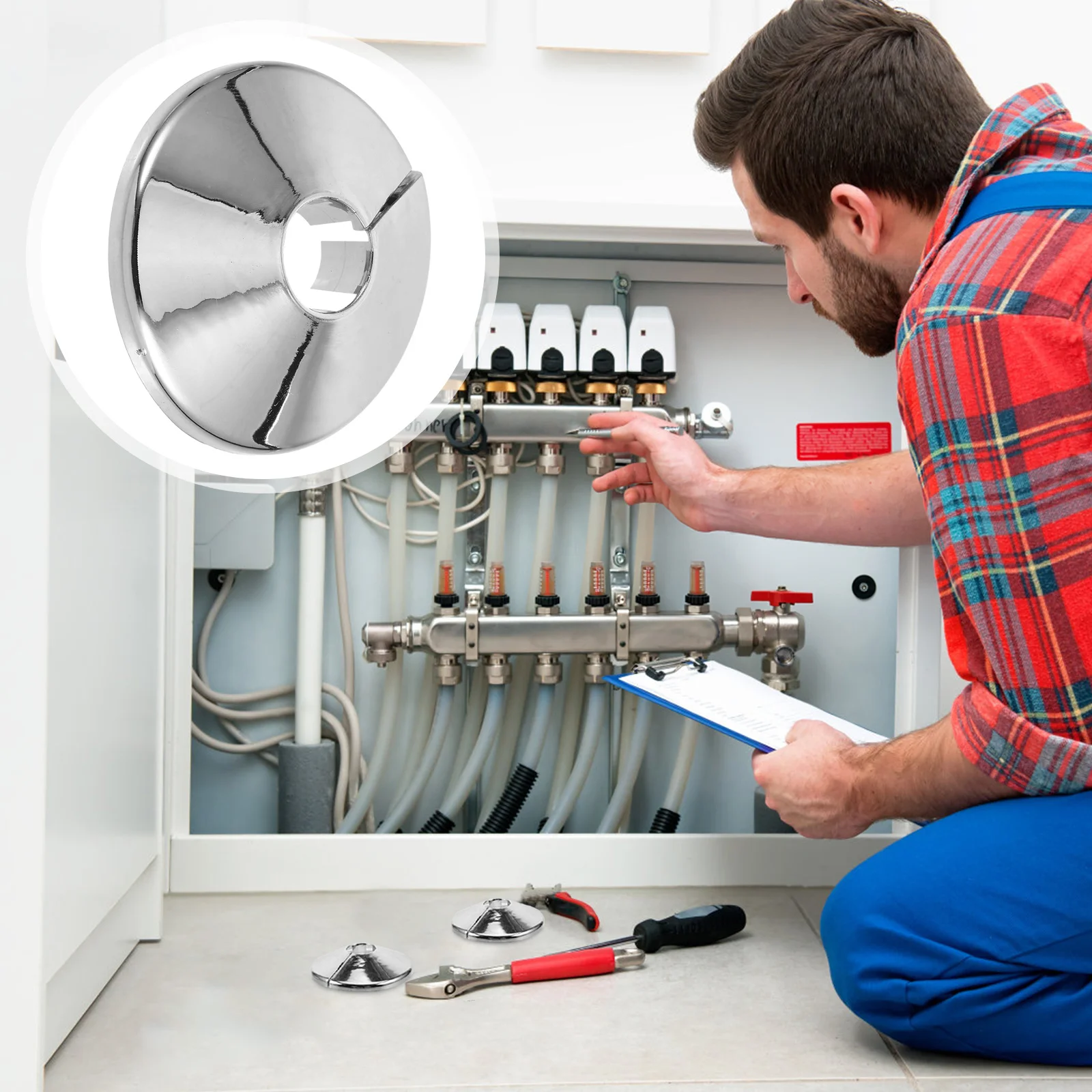 

4Pcs Pipe Collars Bathroom Decor Conceal Water Pipes Angle Valves Durable ABS Pipe Collars Plate Plastic Plumbing Fittings