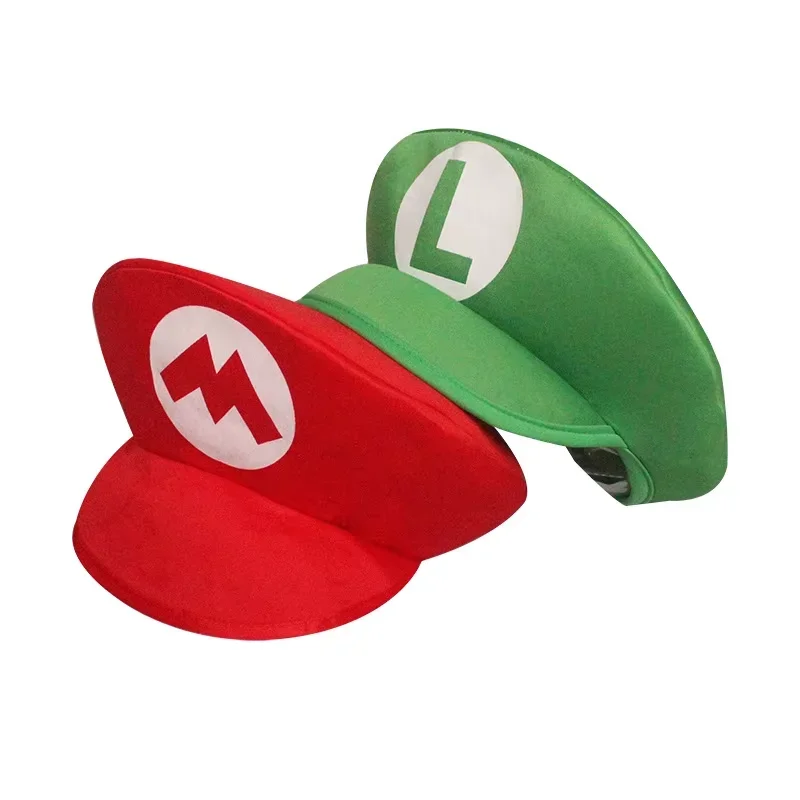 Super Bros Red Hat Green Hat Beard Set Cartoon Cosplay Hat Anime Figure Halloween Funny Clothes Unisex Kids Adult Cap Party Gift