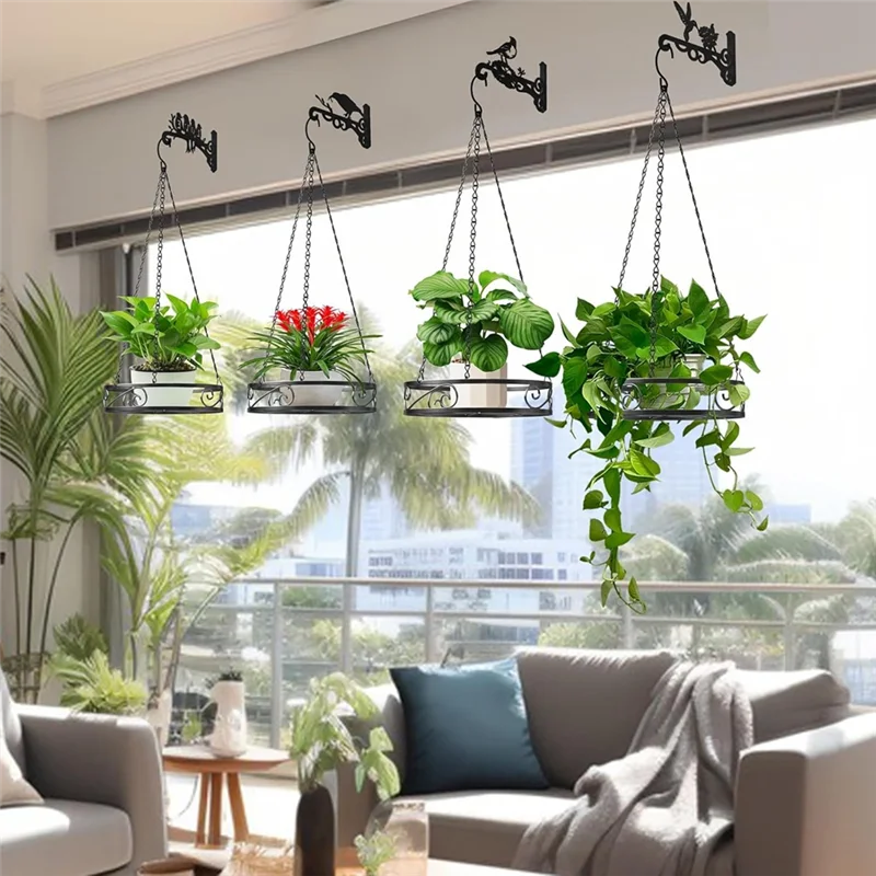 A04G-Hanging Plant Bracket 10 Inch Metal- Aesthetic Beautiful Bird Pattern Plant Hangers For Indoor And Outdoor