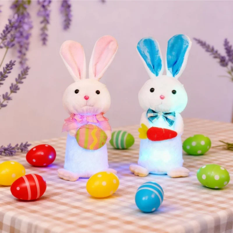 Glowing Easter Bunny Light Up Plush Toy Rabbit Decor for Christmas Holiday Cute Party Gift Home Tabletop