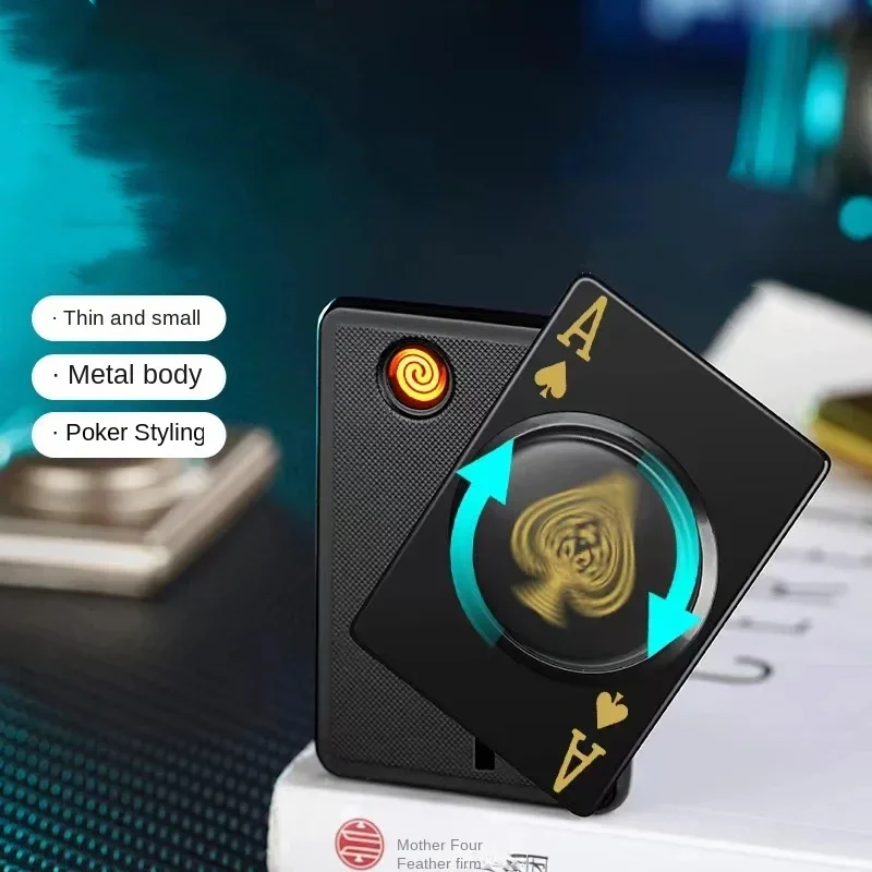 New Windproof USB Charging Poker Lighter Metal Tungsten Wire Portable Rotating Stress Relieving Personalized Lighter Men's Gift