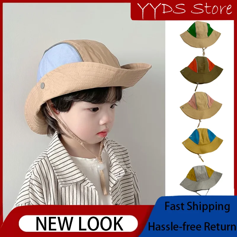 

Kids Hat Wide Brim Boy Western Cowboy Hat Spring Color Block Outdoor Camping Sun and Wind Protection Baby Sun Hat