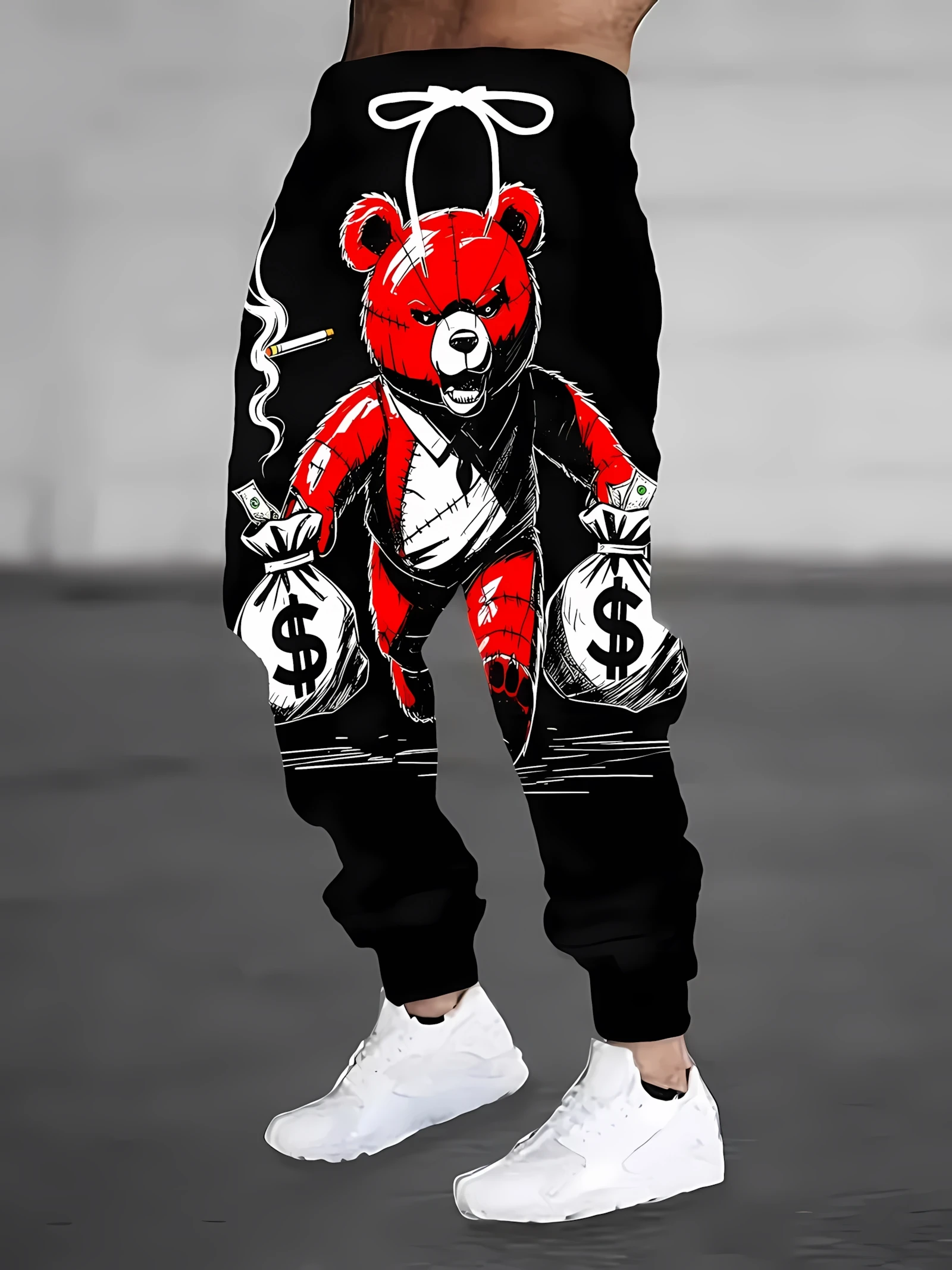 The new men's trousers for Spring and Autumn 2025 are casual fashionable soft and comfortable with 3D cartoon bear prints