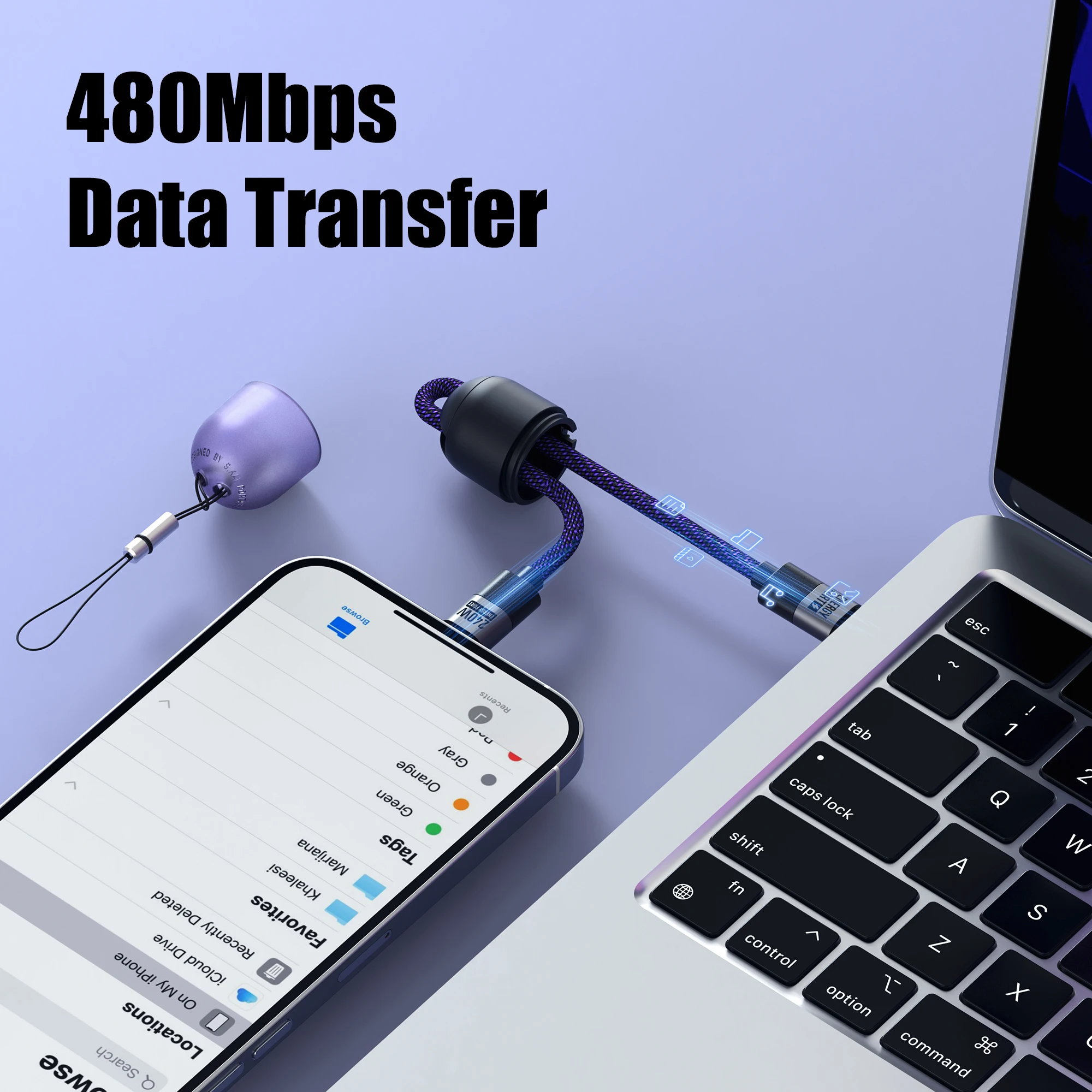 Llavero con cordón PD de 240W, Cable de carga rápida tipo C a tipo C, 20cm, USB C, transferencia de datos para Xiaomi, Samsung, iPhone 16