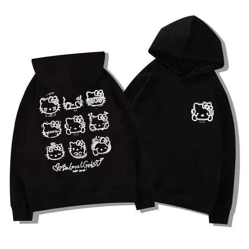 

Женская толстовка Sanrio Hello Kitty, пуловер, топы из флиса Silver Fox, унисекс, осень-зима, новинка, модный повседневный стиль