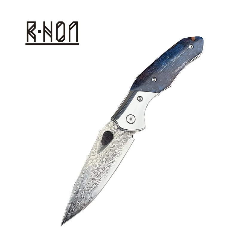 

RHON 3inch Outdoor EDC Folding Blade Knife VG10 Damascus Steel Camping BBQ Hunting Pocket Carry Survival Knives Stable Wood