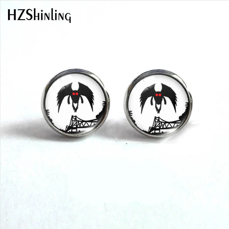 12mm Mothman stud earrings Pattern Glass Cabochon Stud Earrings Handmade Ear Jewelry for Women