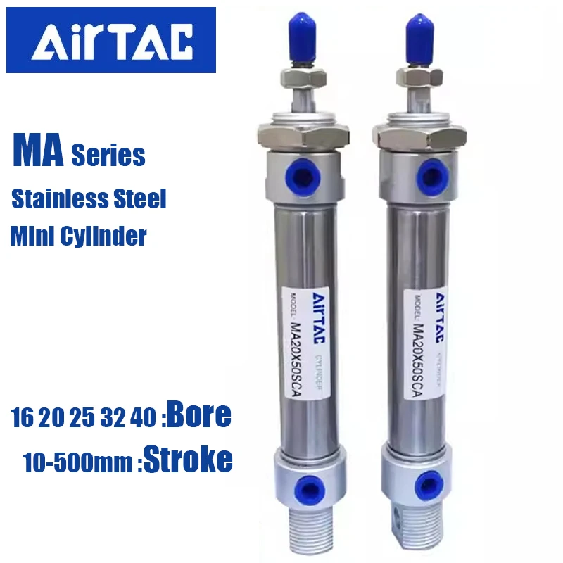 AirTAC MA Series 16 20 25 32 40 Bore Pneumatic Air Cylinder Piston 10-500mm Stroke Stainless Steel Double Acting Mini Cylinders