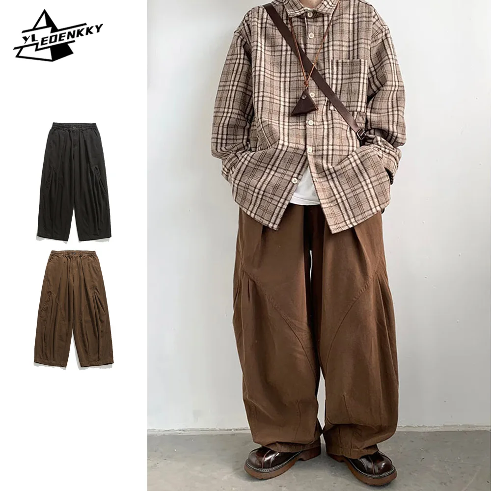 Japanese Oversize Pant Men Women Spring Autumn Casual Wide-leg Trousers Vintage Simple Straight-leg Baggy Pant Harajuku Unisex