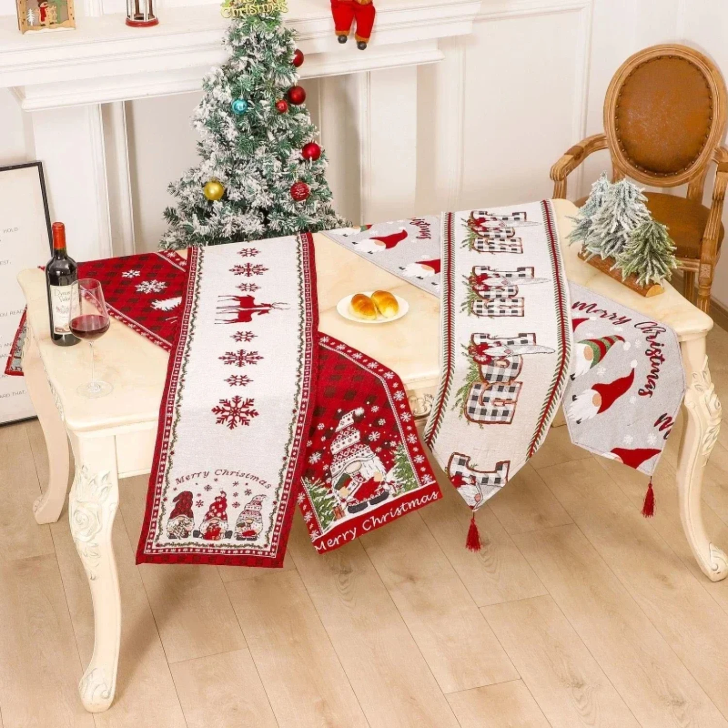 Christmas Tablecloth Snowflake  Deer Table Linen Creative Plaid Wedding Dining HomeDecoration Wear Resistant Table Runner