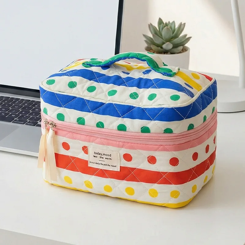 

Polka dot cosmetic bag large capacity rainbow contrasting color wash bag high value travel portable portable cosmetic bag clutch