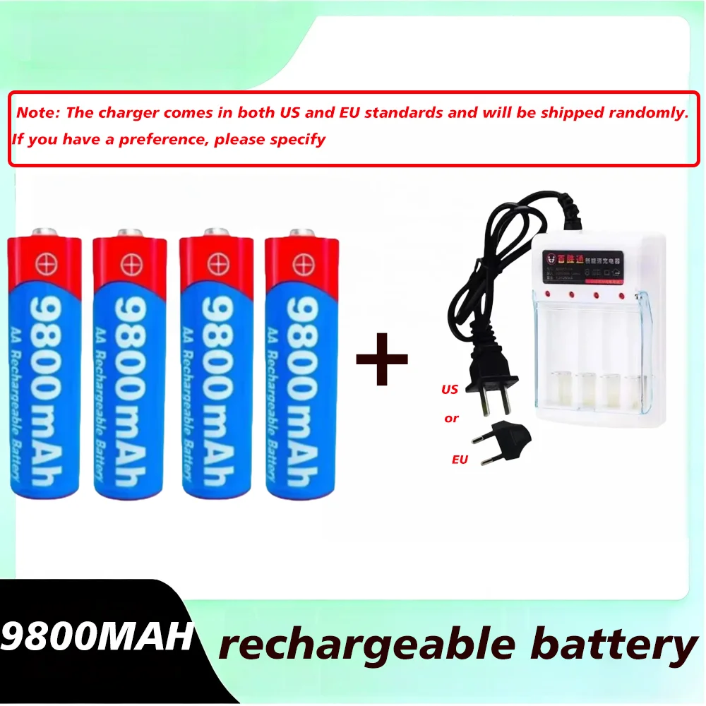 2025 New AA Rechargeable Battery Kit (9800mAh Ni-MH) | 1.5V + Charger Included, Reliable for Toys & Remote Controls