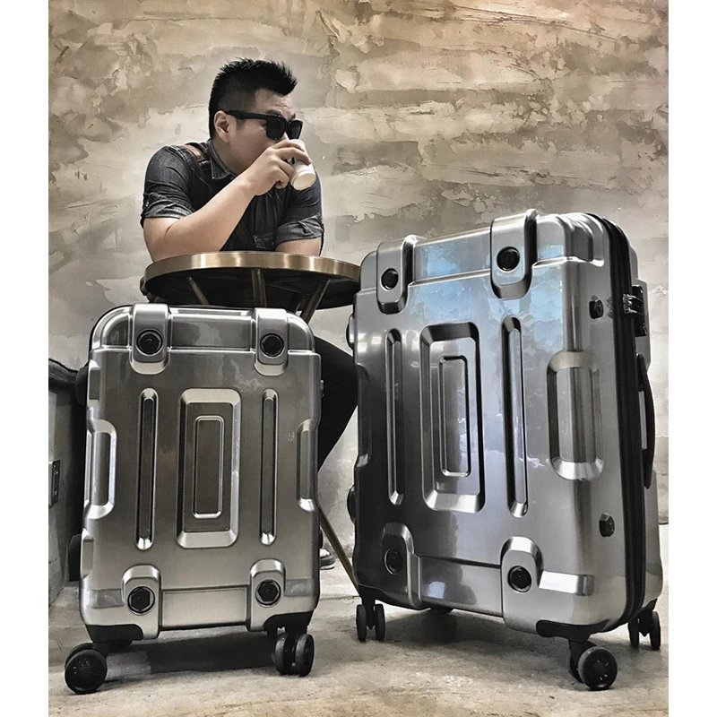 Large Capacity Suitcase Aluminum Frame Luggage Men Fashion Zipper Carry Ons Silent Shock Proof Trolley Case TSA Code Lock