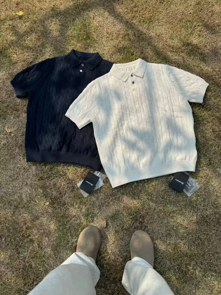 

Трикотажная рубашка в винтажном стиле, мужская летняя рубашка с коротким рукавом, новая американская рубашка в стиле ретро, рубашка с отложным воротником, высококачественная рубашка