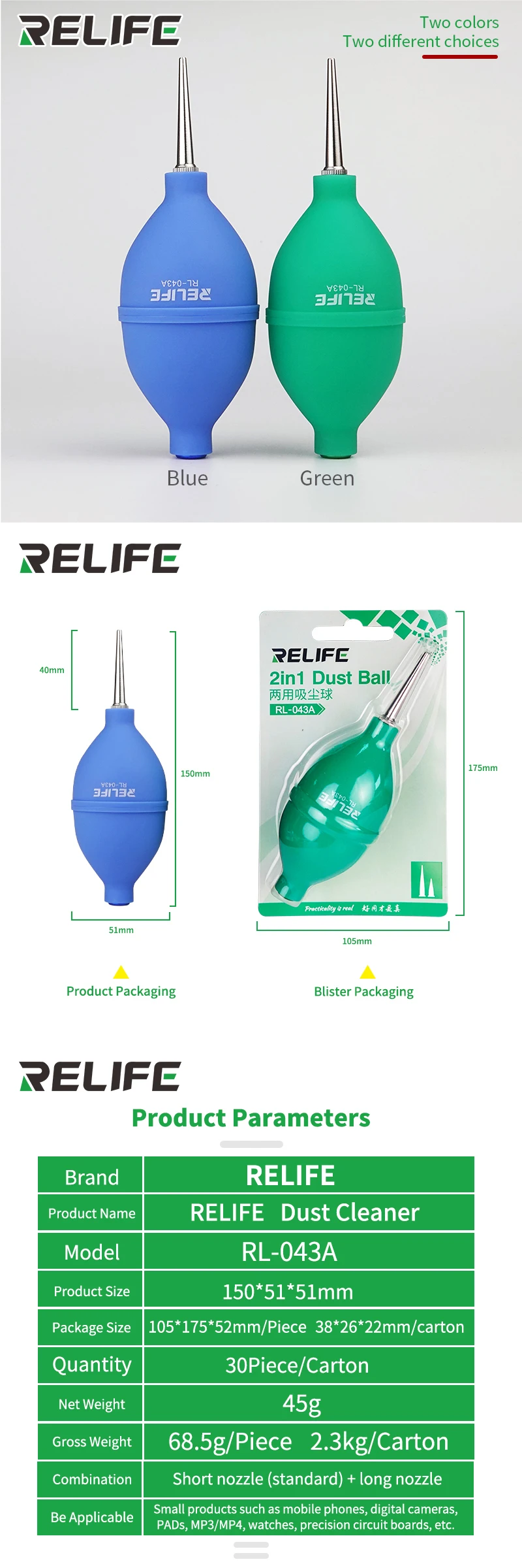 Relife RL-043A 2-in-1-Telefonreparatur-Staubreiniger, Luftgebläse, Kugel, Staubreinigungsstift für Telefon, PCB, PC, Tastatur, Kamera, Objektivreinigung – Detail 3