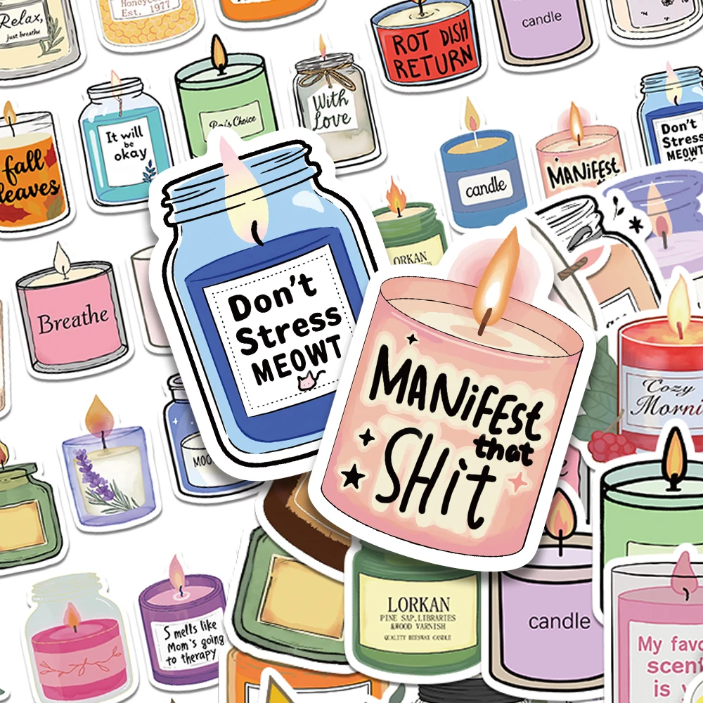 50pcs Candle Aromatherapy Stickers Decals For Phone Laptop Scrapbook Suitcase DIY Aesthetic Waterproof Stickers Creative Gifts