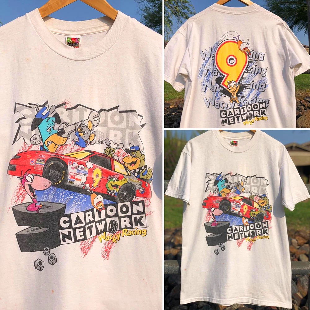 

Summer Racing Locomotive American Street 1997 Cartoon Network Wacky Racing Lovers' Style Tee Short Sleeve T-shirt
