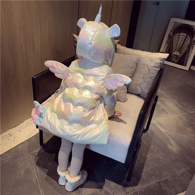 Baby Girl Winter Jacket Cute Unicorn Colorful Coats For Girls Warm Hooded Parka Snowsuit Windproof Children\'s Outerwear Clothing